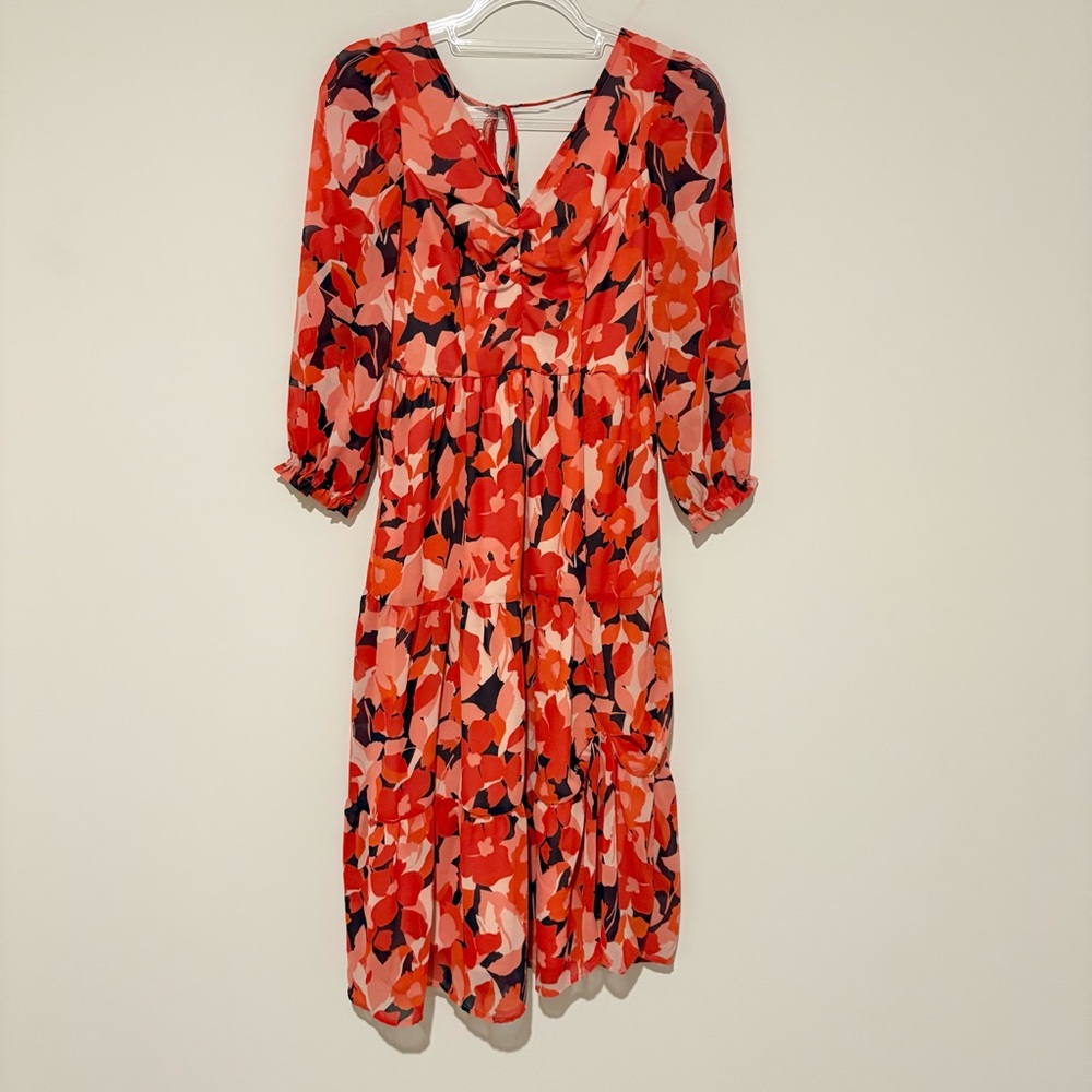 Sincerely Jules Floral Dress Midi‎ Navy Red Blue Pink White Chiffon small